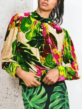 Dries Van Noten Velvet Floral Printed Top Size 40